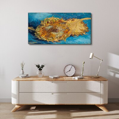 Tableau imprimé sur toile Tournesol sur fond bleu