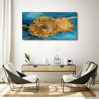 Tableau imprimé sur toile Tournesol sur fond bleu