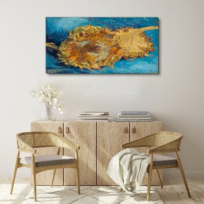 Tableau imprimé sur toile Tournesol sur fond bleu