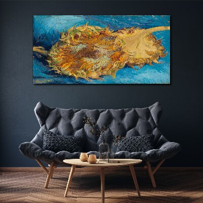 Tableau imprimé sur toile Tournesol sur fond bleu