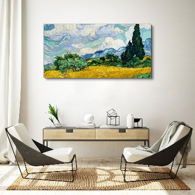 Tableau toile imprimée Un champ de blé sous le ciel