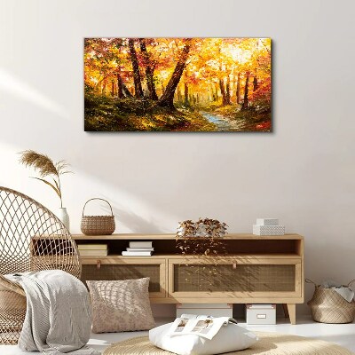 Tableau sur toile Forêt dorée au soleil