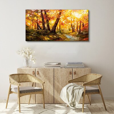 Tableau sur toile Forêt dorée au soleil