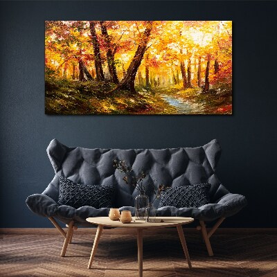 Tableau sur toile Forêt dorée au soleil