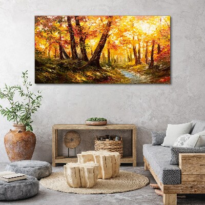Tableau sur toile Forêt dorée au soleil