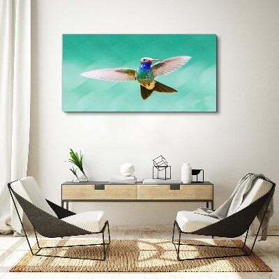 Tableau toile imprimée Colibri sur fond bleu