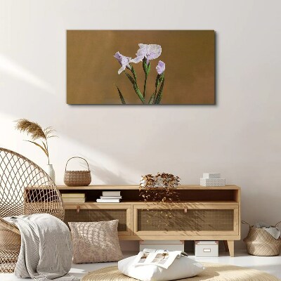 Tableau toile imprimée Fleurs d'iris sur fond marron