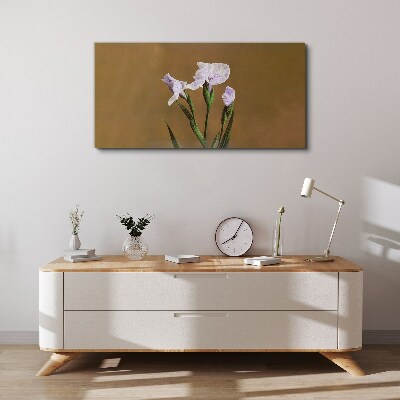 Tableau toile imprimée Fleurs d'iris sur fond marron