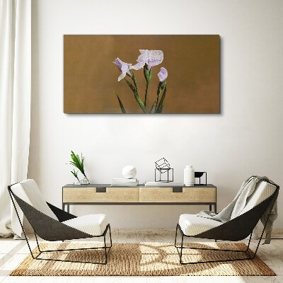 Tableau toile imprimée Fleurs d'iris sur fond marron