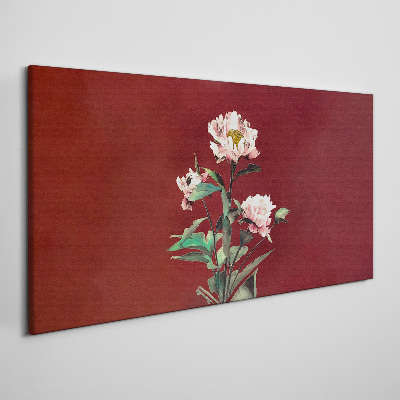 Tableau imprimé sur toile Fleurs sur fond rouge