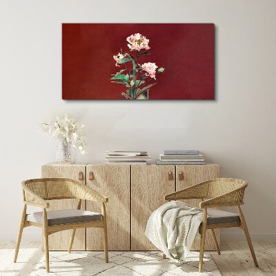 Tableau imprimé sur toile Fleurs sur fond rouge