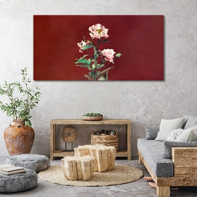 Tableau imprimé sur toile Fleurs sur fond rouge