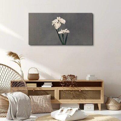 Tableau sur toile Iris blancs sur fond gris