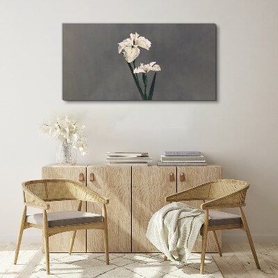 Tableau sur toile Iris blancs sur fond gris