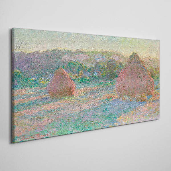Tableau imprimé sur toile Récolte du foin à la lumière du matin