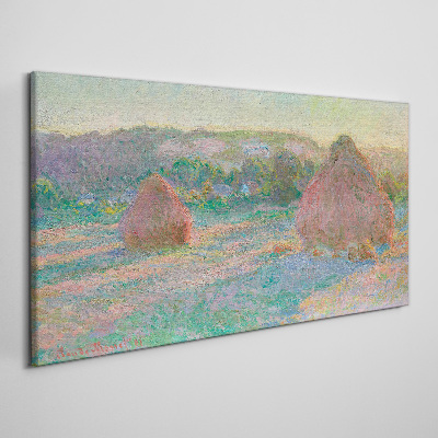Tableau imprimé sur toile Récolte du foin à la lumière du matin