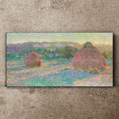 Tableau imprimé sur toile Récolte du foin à la lumière du matin