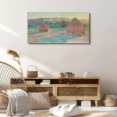 Tableau imprimé sur toile Récolte du foin à la lumière du matin