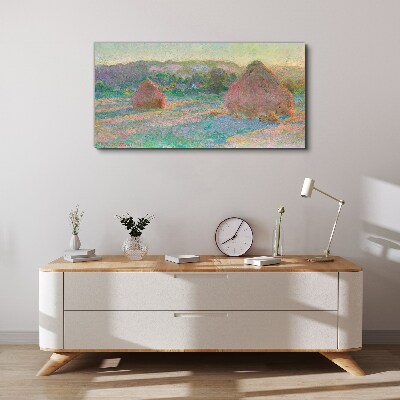 Tableau imprimé sur toile Récolte du foin à la lumière du matin