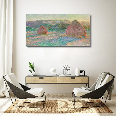 Tableau imprimé sur toile Récolte du foin à la lumière du matin