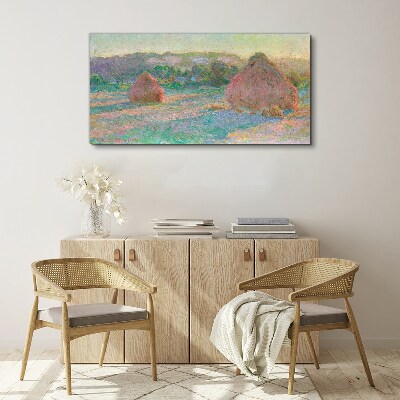 Tableau imprimé sur toile Récolte du foin à la lumière du matin