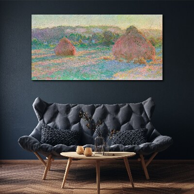 Tableau imprimé sur toile Récolte du foin à la lumière du matin