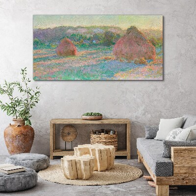 Tableau imprimé sur toile Récolte du foin à la lumière du matin