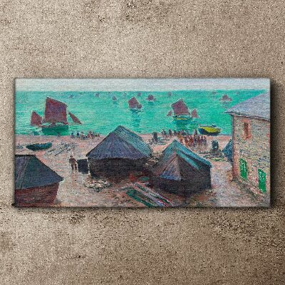 Tableau toile imprimée Paysage de bord de mer avec des bateaux