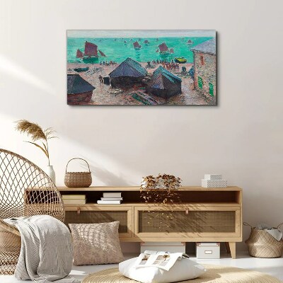 Tableau toile imprimée Paysage de bord de mer avec des bateaux