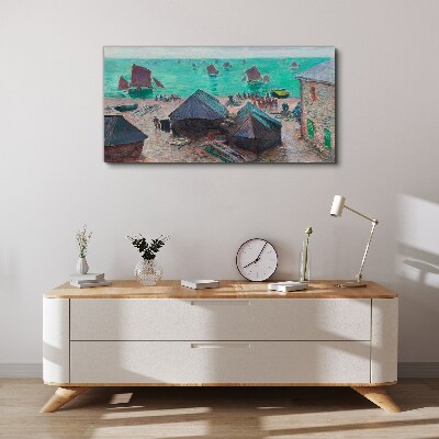 Tableau toile imprimée Paysage de bord de mer avec des bateaux