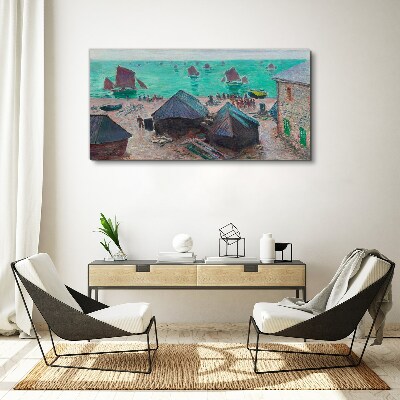 Tableau toile imprimée Paysage de bord de mer avec des bateaux