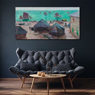 Tableau toile imprimée Paysage de bord de mer avec des bateaux