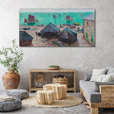 Tableau toile imprimée Paysage de bord de mer avec des bateaux