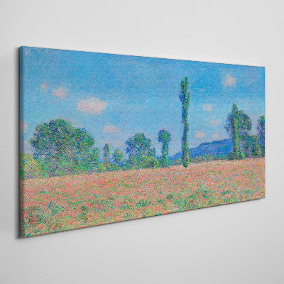 Tableau sur toile Un champ de fleurs sous un ciel bleu