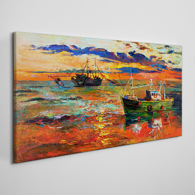 Tableau toile imprimée Coucher de soleil sur la mer