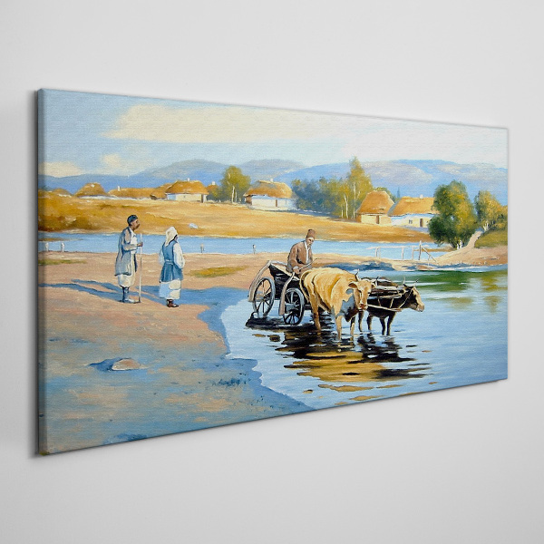 Tableau imprimé sur toile Paysage rural avec des bœufs