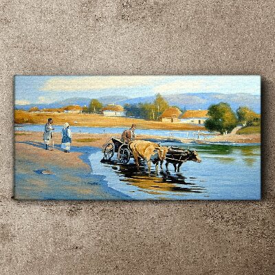 Tableau imprimé sur toile Paysage rural avec des bœufs