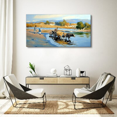 Tableau imprimé sur toile Paysage rural avec des bœufs
