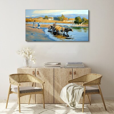 Tableau imprimé sur toile Paysage rural avec des bœufs