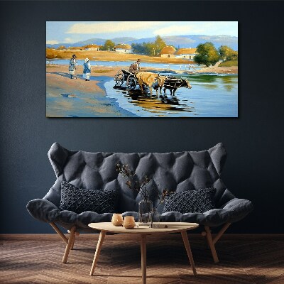 Tableau imprimé sur toile Paysage rural avec des bœufs