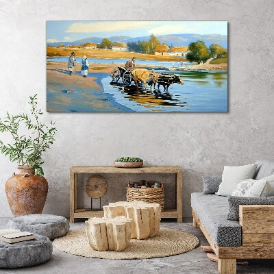 Tableau imprimé sur toile Paysage rural avec des bœufs