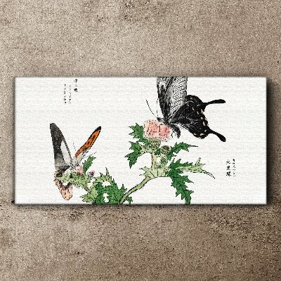 Tableau imprimé sur toile Papillons sur fond de végétation