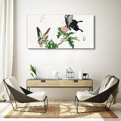 Tableau imprimé sur toile Papillons sur fond de végétation