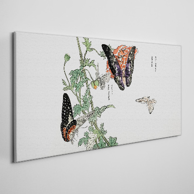 Tableau toile imprimée Papillons sur fond de fleurs