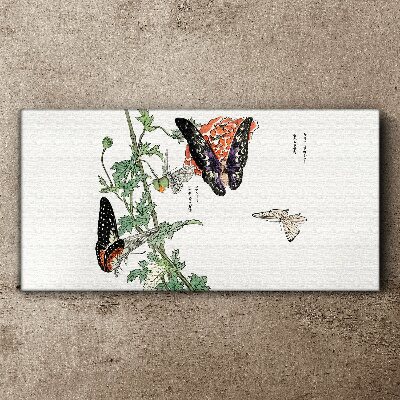 Tableau toile imprimée Papillons sur fond de fleurs