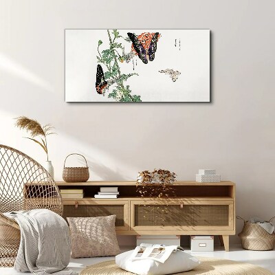 Tableau toile imprimée Papillons sur fond de fleurs
