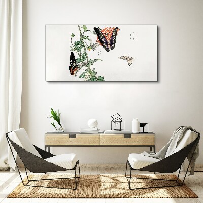 Tableau toile imprimée Papillons sur fond de fleurs