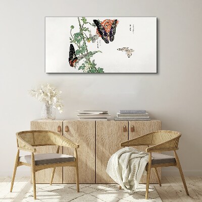 Tableau toile imprimée Papillons sur fond de fleurs