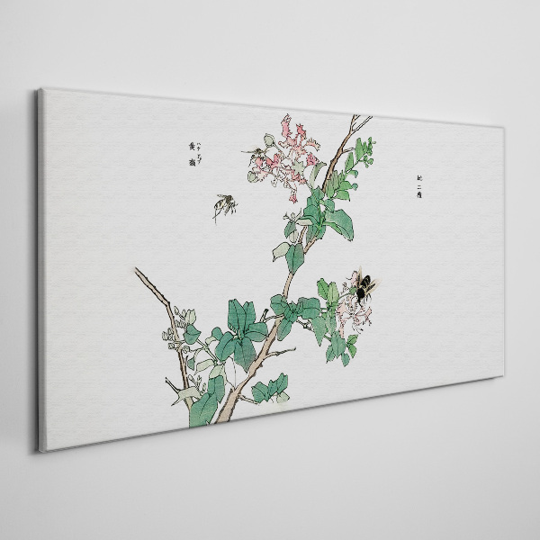 Tableau sur toile Branche de fleurs avec des insectes