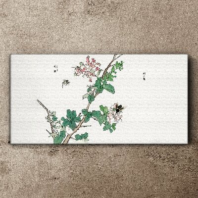 Tableau sur toile Branche de fleurs avec des insectes